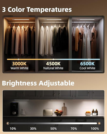 EZVALO 16.5-inch Under Cabinet Lighting, 4000mAh Rechargeable Motion Sensor Light Indoor, Magnetic Closet Lights, with Dimmable & 3 Color Temps, Wireless Under Counter Lights for Kitchen (4-Pack)