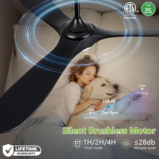 Haipeel 72 Inch Wood Ceiling Fans with Lights and Remote Control, Outdoor Ceiling Fan with Light Solid Wood Modern Black Large Ceiling Fans Propeller Indoor Patios Garage Bedroom High cfm, Matte Black