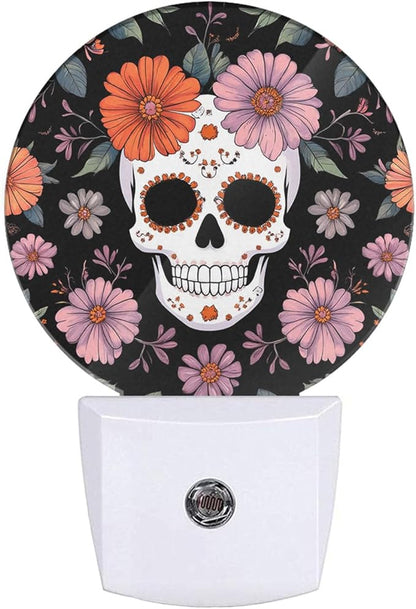 EKOBLA Floral Skull Plug-in Night Light, Skeleton & Flower LED Nightlight with Auto Sensor for Bedroom & Hallway
