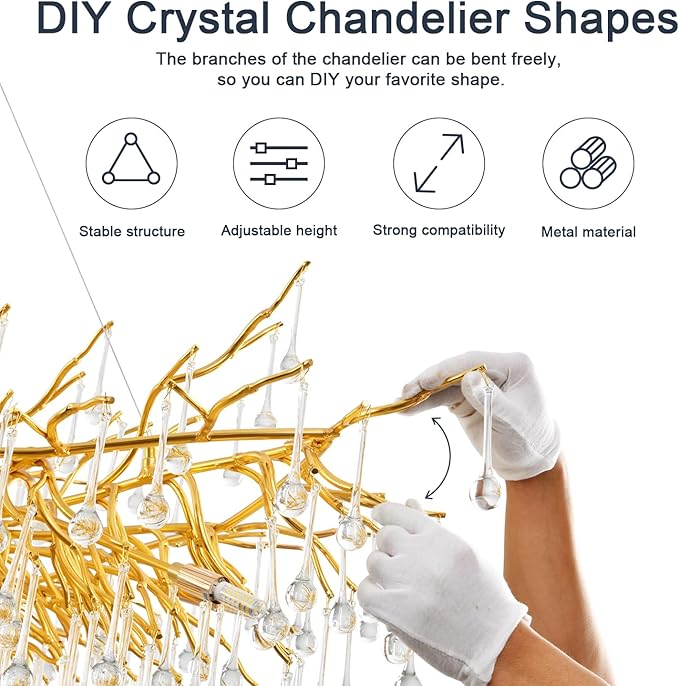 Chandeliers for Dining Room - 47.5" Modern Crystal Chandelier, Round Tree Branch Raindrop Chandelier, Foyer Chandeliers for Entryway, Living Room,Bedrooms,Bathroom(Bulb not Included)