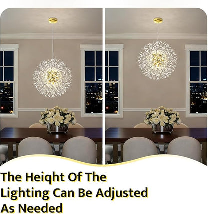 Qamra Modern Crystal Gold Chandeliers, Firework Dandelion Sputnik Chandelier Light Fixture Pendant Lighting for Dining Room, Bedroom, Kitchen, Living Room(12-Light, Gold)