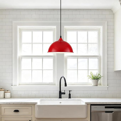 9.8 inch Modern Farmhouse Pendant Lights Kitchen Island 3 Pack, Red Dome Pendant Lights, Vintage Industrial Kitchen Pendant Lighting, Island Lights for Kitchen, Dining Room