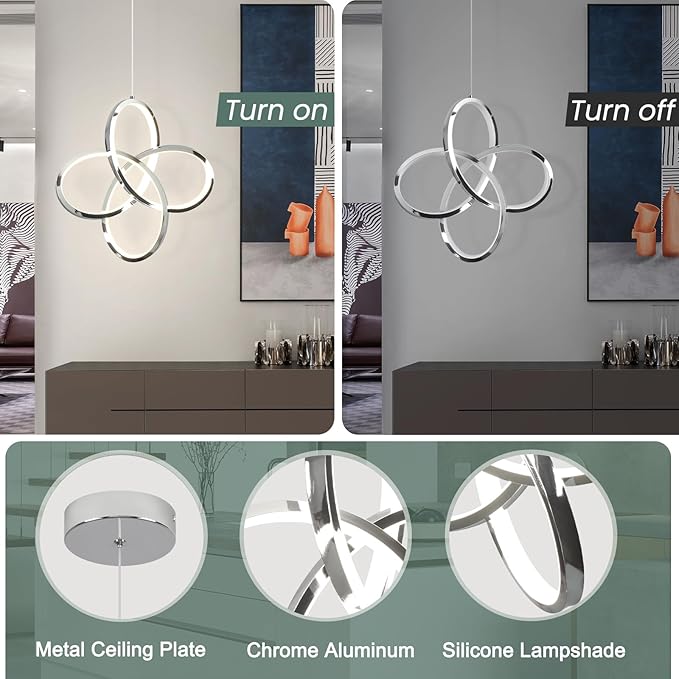 Modern Pendant Lighting, 4500K Chrome Pendant Light Kitchen Island, Height Adjustable Hanging Pendant Light Fixtures for Dining Room Kitchen Sink Bedroom Hallway,1 Pack