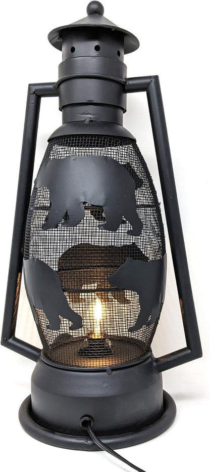 BestGiftEver Rustic Bear Lantern Table Lamp – Vintage Metal Nightlight with Electric Cord – Cabin, Lodge, Woodland Décor