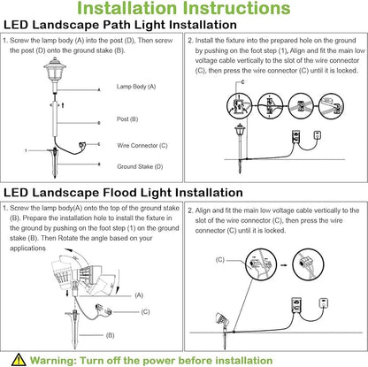 hykolity 8 Pack Low Voltage LED Landscape Kits, 12V-15V Pathway Flood Light Kits, 10W 390LM and 3.4W 155LM Wired for Outdoor Yard Lawn, Die-cast Aluminum, 50W and 30W Equivalent