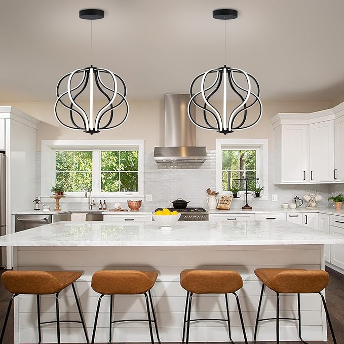 Modern LED Chandelier，Black Adjustable Hanging Chandelier ，Easy to Install, Suitable for Foyer, Dining Room, Living Room, Bedroom