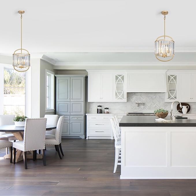 4-Light Modern Small Crystal Chandelier Mini Gold Pendant Lighting 12.8" Crystal Lamp for Closet Bedroom Foyer Dining Room Hanging Ceiling Light Fixture