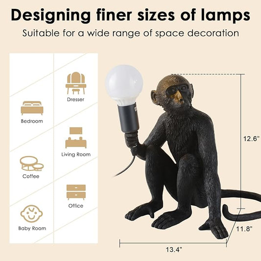 Modern Resin Monkey Wall Lamp Table Lamp Hemp Rope Pendant Light Vintage Monkey Lamp for Home Decor Dining Living Room Bedroom Entryway (Black, Table)