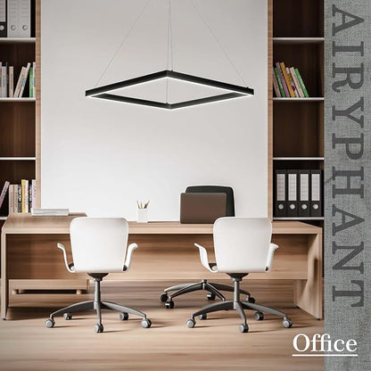Modern 24" Square LED Chandelier, Black Linear LED Chandelier for Dining Room Dimmable Flush Mount Pendant Light for Living Room Kitchen Office, 3000-6500K