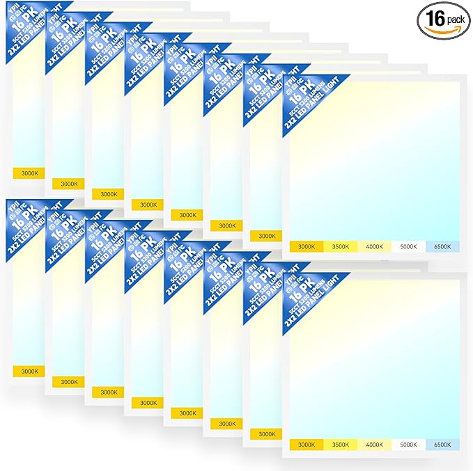 LED Flat Panel Light LED Drop Ceiling Light Fixture, 5 CCT 3000K-6500K Adjustable & 5 Wattage Selectable Recessed Back-Lit Fixture for Office, ETL Listed(16Pack 2x2)