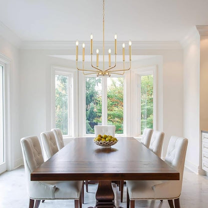 Modern Gold Chandelier for Dining Room,Metal 8-Light Kitchen Light Fixtures, Farmhouse Candle Hanging Pendant Light for Living Room Entryway Foyer Bedroom (Bulbs Not Included)