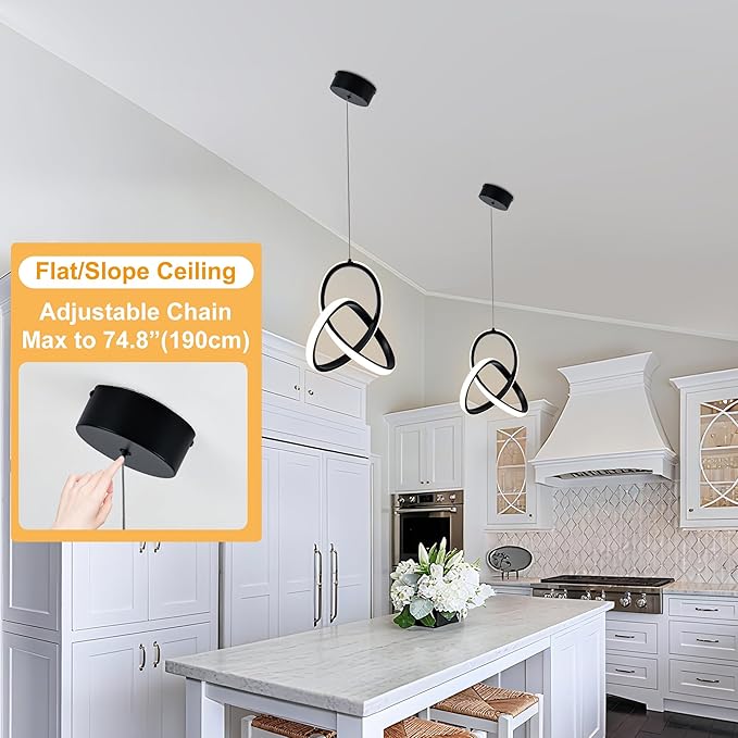 MAYNA Modern Spiral Led Pendant Light, 4000K Natural White Pendant Light Kitchen Island, 18W Adjustable Height Island Light Fixture for Kitchen Bedroom Kitchen Island Cafe, 1 Pack (Black)