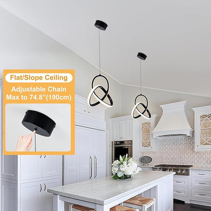 MAYNA Modern Spiral Led Pendant Light, 4000K Natural White Pendant Light Kitchen Island, 18W Adjustable Height Island Light Fixture for Kitchen Bedroom Kitchen Island Cafe, 1 Pack (Black)