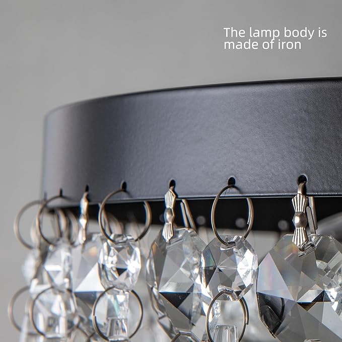 KSRYSZCQ Black Crystal Ceiling Light, 15''Modern Semi Flush Mount Ceiling Light Fiture 4-Light Crystal Chandelier with E12 Bulb for Dining Room, Kitchen Island, Bedroom Hallway