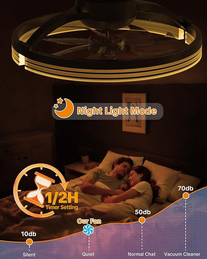 Ceiling Fans with Lights and Remote Low Profile Flush Mount LED Ceiling Fan with Lights 3000K-6500K Dimmable Foldable Fandelier Light 6 Wind Speeds Night Light for Bedroom Living Room Black Striped
