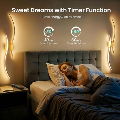 Battery Operated Wall Sconces Set of Two, 10000mAh Rechargeable Modern Wall Lights with Remote Control, Dimmable Gold LED Cordless Lighting for Living Room, Bedroom, Hallway, 39.4 Inch, 3CCT