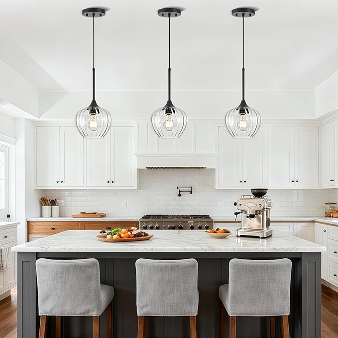 Glass Pendant Light, 7inch Modern Black Pendant Lights Fixture Small Farmhouse Pendant Hanging Lighting for Kitchen Island Dining Room Sink Bathroom Bar Restaurant