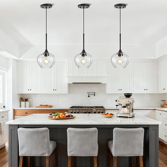 Glass Pendant Light, 7inch Modern Black Pendant Lights Fixture Small Farmhouse Pendant Hanging Lighting for Kitchen Island Dining Room Sink Bathroom Bar Restaurant