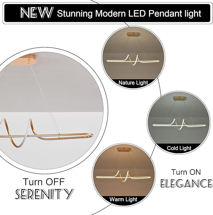 Gold Led Chandelier Light Fixtgure Dimmable Modern Chandelier with Remote 3000K-6500K Color Changing L43.30 Luxury Pendant Light for Kitchen Island Over Table Height Adjustable