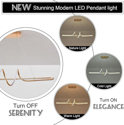Gold Led Chandelier Light Fixtgure Dimmable Modern Chandelier with Remote 3000K-6500K Color Changing L43.30 Luxury Pendant Light for Kitchen Island Over Table Height Adjustable