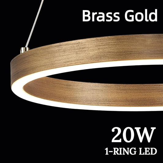 12in LED Ring Chandelier Brass Gold Modern Dimmable Pendant Light Height Adjustable Circular Hanging Ceiling Fixture for Kitchen Island Dining Table Entryway Sink