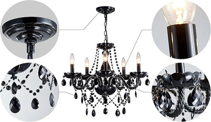 Saint Mossi Modern K9 Crystal Chandelier,Black Chandelier with 5 Lights E12 Base, Modern Pendant Ceiling Lighting Fixture for Dining Room,Bedroom,Living Room, D19 x H19 with Max 59" Adjustable Chain