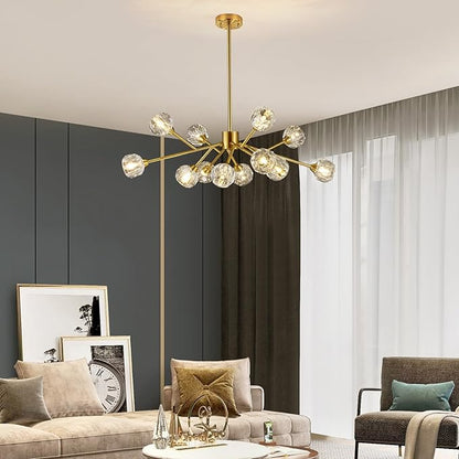 Weesalife Sputnik Chandeliers Modern Crystal Pendant Lighting Gold Chandelier 12 Lights Mid Century Ceiling Light Fixtures for Dining Room Kitchen Island Living Room Bedroom Bar