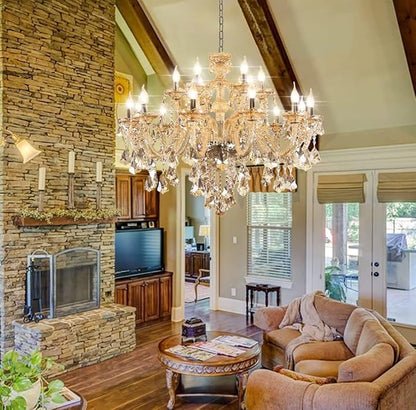 Luxury Cognac Crystal Chandelier 18 Lights,Contemporary K9 Crystal Ceiling Chandelier Lighting Fixture Candle Style E12 Base for Dinning Living Room Bedroom Hallway (18 Lights)
