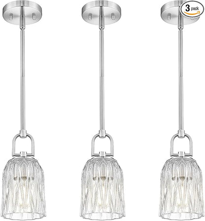 FEMILA 3 Pack Pendant Lights Kitchen Island, Brushed Nickel Glass Pendant Light for Kitchen Island Bedroom Hotel, 4FH83MIL-3PK BN