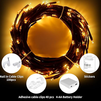 FNHMSL Enchanted Willow Vine Lights 7.55FT 144LED 2 PCS Brown Tree Branch Lights for Wall, Remote Timer,8 Light Model,Bedroom Wall Doors Wedding, Christmas, USB Battery Box