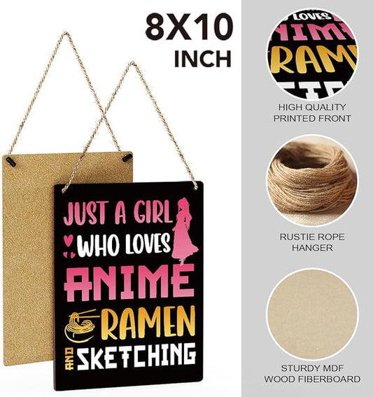 Anime Decor, Funny Just a Girl Who Loves Anime Wood Sign,Rustic Anime Lovers Wooden Hanging Plaque for Home Living Room Girl Bedroom Wall Art Decoration