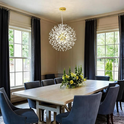Qamra Modern Gold Crystal Chandeliers, Firework Dandelion Sputnik Chandelier Light Fixture Pendant Lighting for Dining Room, Bedroom, Kitchen, Living Room(9-Light, Gold)
