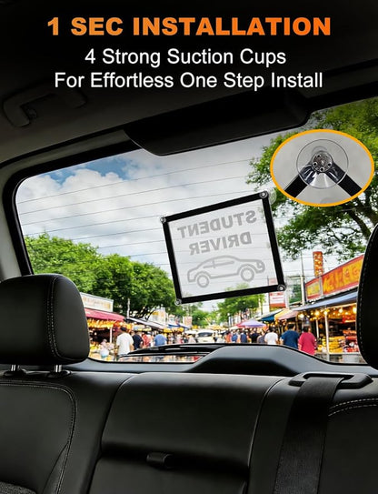 Student Driver LED Car Sign, New Driver Warning Sign, Amber Light Car Interior Accessories Suction Cup Mounted Gift for New Rookie Learner Drivers