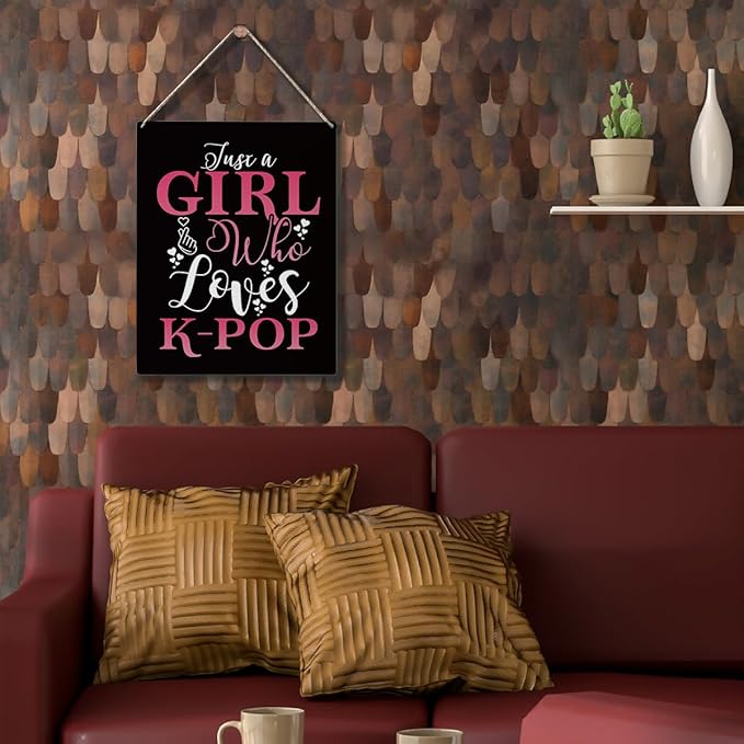 K-Pop Decor, Just a Girl Who Loves K-Pop Room Decor Wood Sign, Girls K-Pop Gifts Rustic Anime Lovers Wooden Hanging Plaque for Home Living Room Girl Bedroom Wall Art Decoration