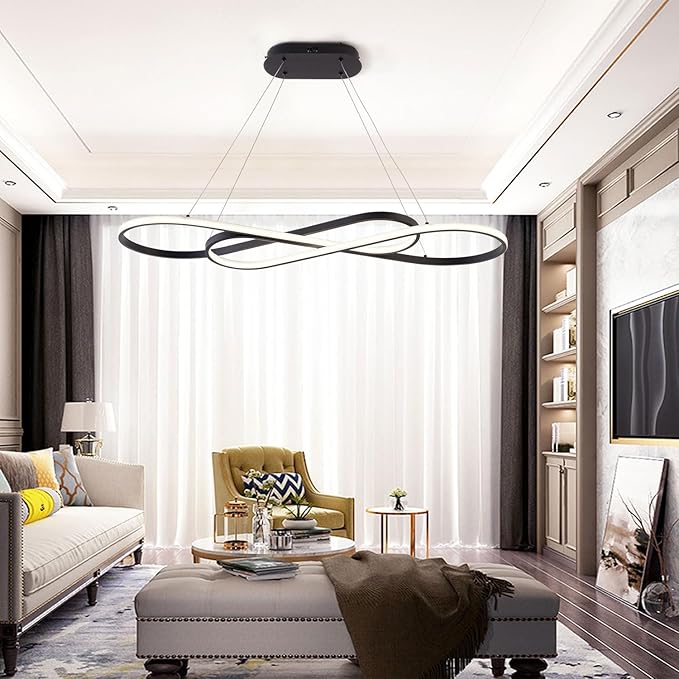 Led Pendant Light, Modern Chandelier,Dimmable Black Led Chandelier for Dining Room Light Fixture Over Table Modern Kitchen Island Lighting with Remote,Height Adjustable Ceiling Lamps
