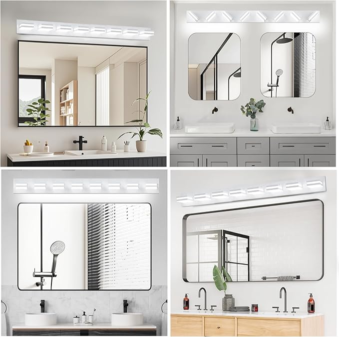 IZORRO LED Modern Bathroom Lights Fixtures(8-Light,Dimmable,360°Rotate),Matte White Acrylic Wall Lighting,Vanity Lights for Bathroom Over Mirror - 6000k 48In （No Assembly Required）