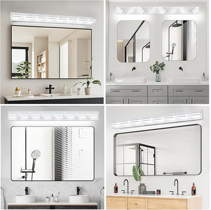 IZORRO LED Modern Bathroom Lights Fixtures(8-Light,Dimmable,360°Rotate),Matte White Acrylic Wall Lighting,Vanity Lights for Bathroom Over Mirror - 6000k 48In （No Assembly Required）