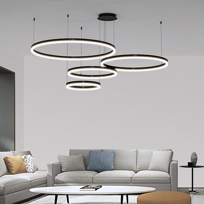 Mikeru Modern 4 Ring Chandelier Light, LED Pendant Light Fixtures with Remote Control 3000k-6500K Adjustable Color Temperature Light for Living Room, Kitchen (11.8+15.7+23.6IN+31.5in)