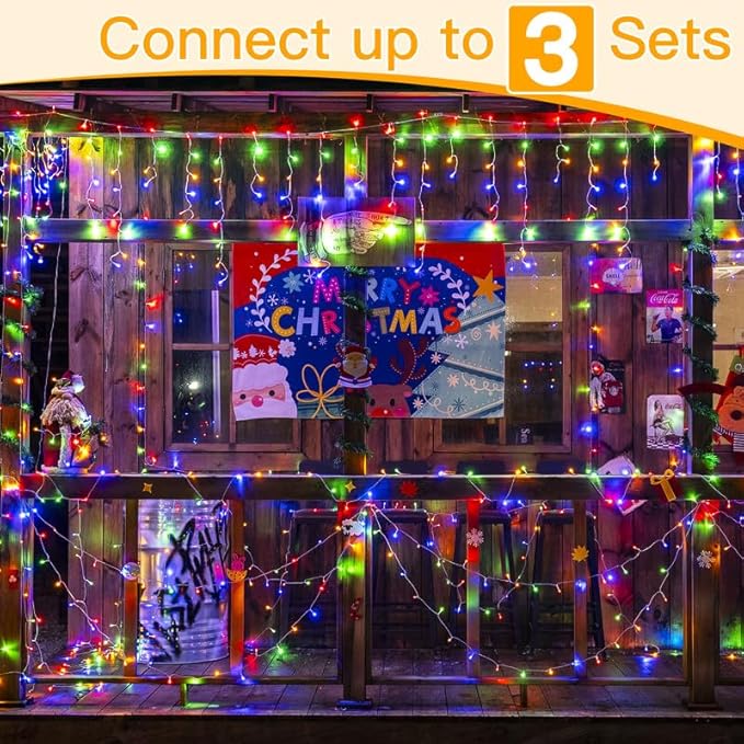 Ollny Icicle Lights for Outside 504LED 41FT, Multicolor Christmas Light with Remote 8Modes Timers Waterproof, Plug in Connectable Hanging Lights for Outdoor Indoor House Roof Holiday