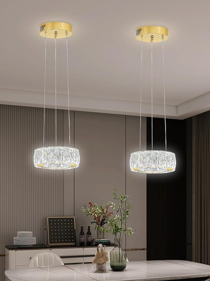 Modern LED Dimmable Crystal Chandelier 8" Ring Gold Pendant Light Fixtures for Kitchen Island Dining Room Living Room