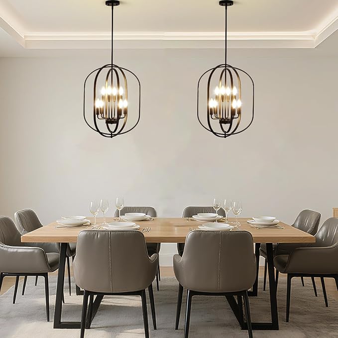 Black Chandelier for Dining Room Light Fixture, 8-Light Foyer Lighting Fixtures Adjustable Pendant Lights Kitchen Island Rustic Modern Farmhouse Chandelier for Entryway, Living Room, Foyer, Bedroom