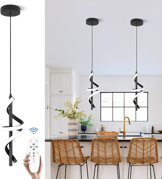 CANEOE Black Pendant Light Fixtures, 3000K-6000K Dimmable Modern LED Pendant Lights,Kitchen Island Pendant Lighting for Dining Room Living Room Bedroom Hanging Light Fixtures,1 Pack