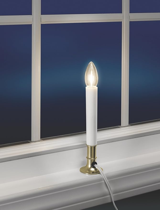 Xodus Innovations AC1120B-8 Electric Plug-in 8.25 inch Flameless Window Candle with Dusk to Dawn Light Sensor Timer, White Candle with Brass Base Pack of 8