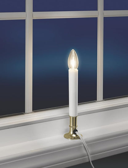 Xodus Innovations AC1120B-4 Electric Plug-in 8.25 inch Flameless Window Candle with Dusk to Dawn Light Sensor Timer, White Candle with Brass Base Pack of 4