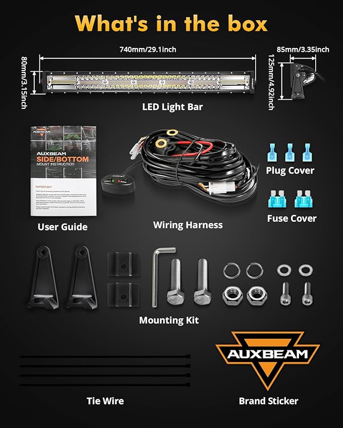 Auxbeam 6 Modes Amber White Series, 30 Inch 180W LED Light Bar Dual Color Flash Strobe Light, Spot Flood Combo Emergency Off-Road Lighting, for Trucks, Jeeps, ATV, UTV, SUV, Cars, Boats