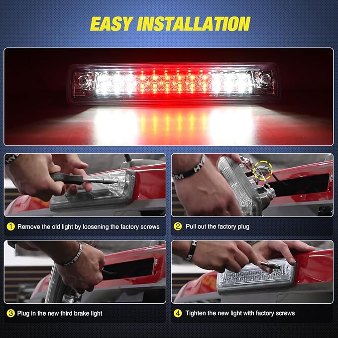 Nilight Third Brake Light Tail High Mount 3rd Stop Lights Clear Lens Compatible with Chevy Colorado and GMC Canyon 2015 2016 2017 2018 Van SUV Rear Center Cab Lamp