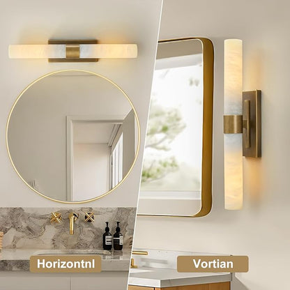 23" Antique Brass Wall Sconce with Bronze-Colored Marble - Rust-Resistant Vintage Mirror Lighting for Bathroom & Vanity (Wall Mount)