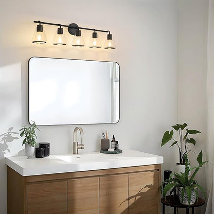 Bathroom Vanity Light 5 Light, Modern Vanity Lighting Fixture for Bathroom, 38.5" Vanity Lights with Clear Glass Shade, Black Bath-Room Wall Light Over Mirror, Wall Sconces for Bath