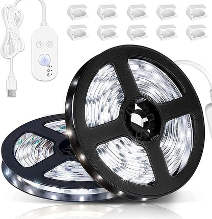 LED Light Strip Motion Sensor, USB Powered, Waterproof Rope Lights 6000K, Day and Night Modes Dimming, Indoor/Outdoor Use, Adhesive Tape 16.4ft