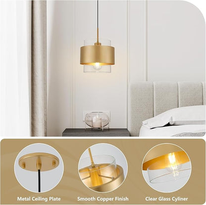 9.8" Gold Pendant Lights Kitchen Island, Farmhouse Pendant Lighting with Clear Glass Shade, Industrial Hanging Pendant Lights Fixture for Kitchen Island Dining Room Hallway